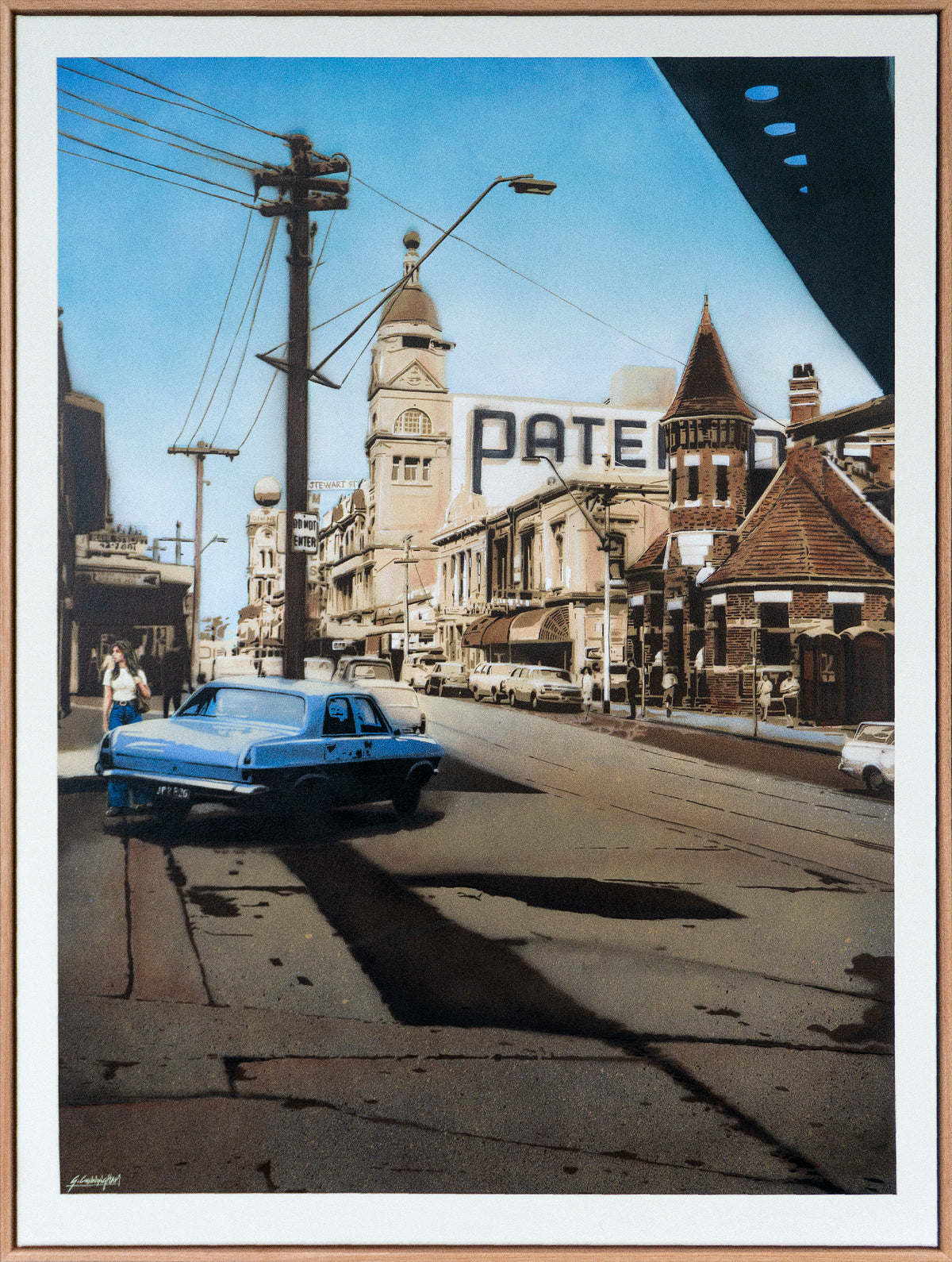 Another Day on Swan Street captures Richmond in a quieter era - old shopfronts, overhead wires, classic cars and the landmark Dimmey’s store, a long-standing part of Swan Street’s history, before the area evolved into the busy strip of cafes, bars and restaurants it is today.